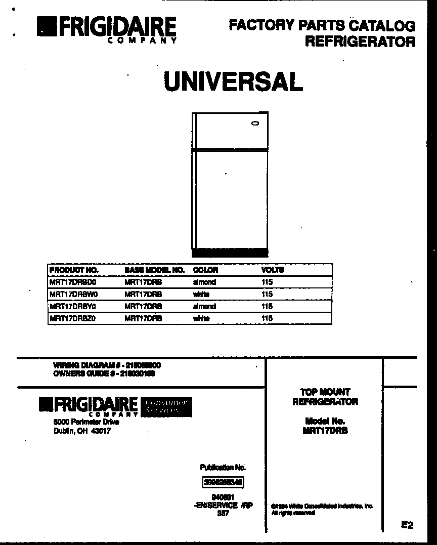 Universal/Multiflex (Frigidaire) MRT17DRBZ0 cover diagram