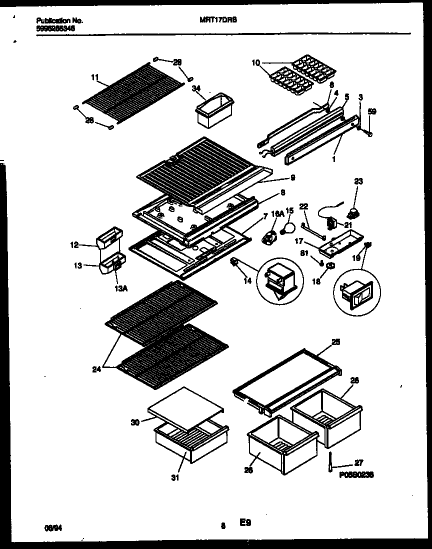 Universal/Multiflex (Frigidaire) MRT17DRBZ0 shelves and supports diagram