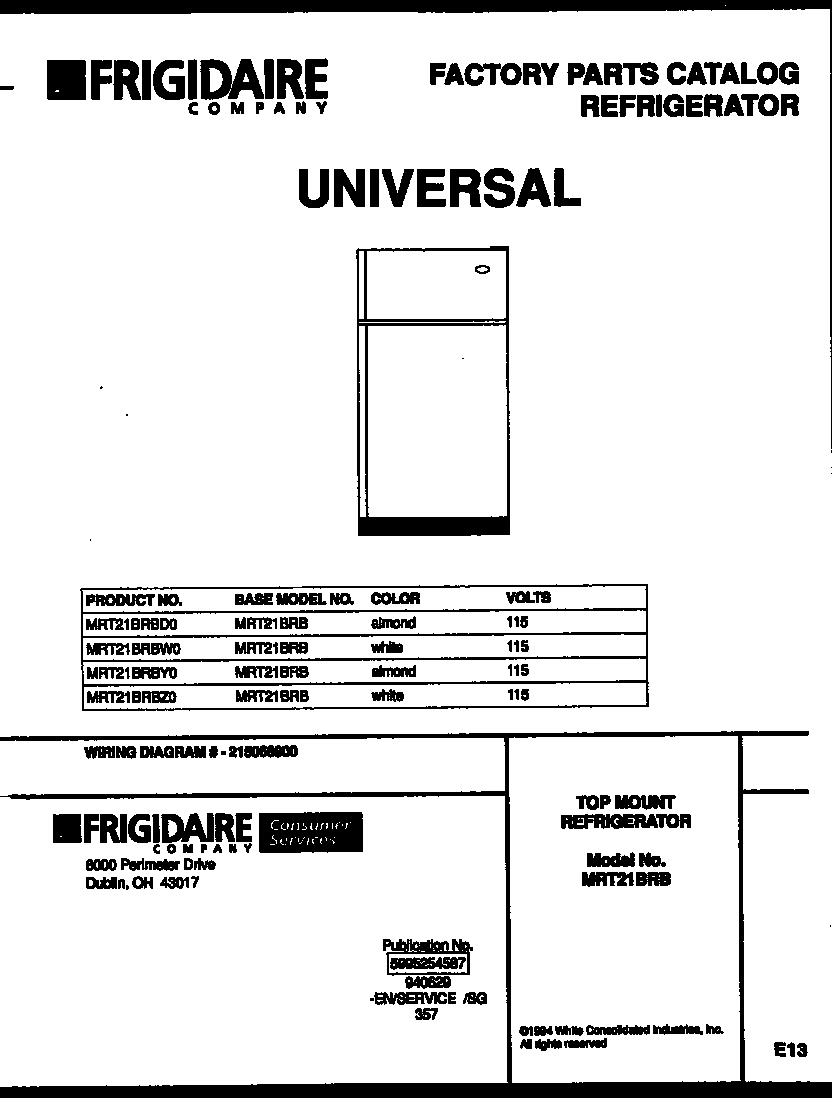 Universal/Multiflex (Frigidaire) MRT21BRBD0 cover diagram