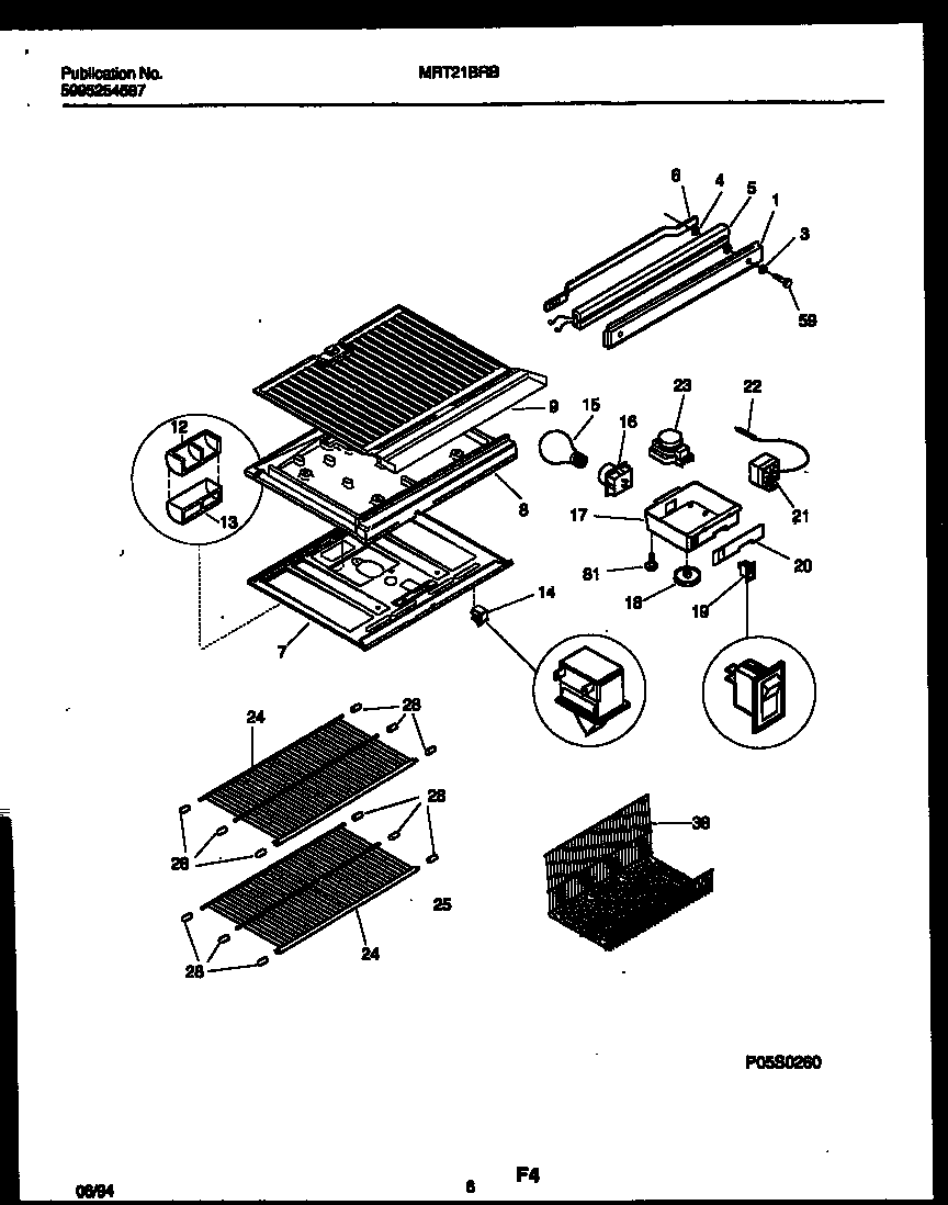 Universal/Multiflex (Frigidaire) MRT21BRBD0 shelves and supports diagram