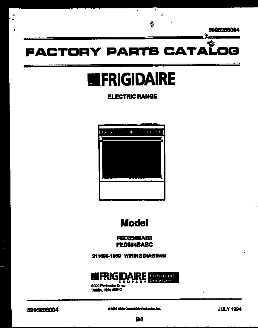 Frigidaire FED354BAB3 cover diagram