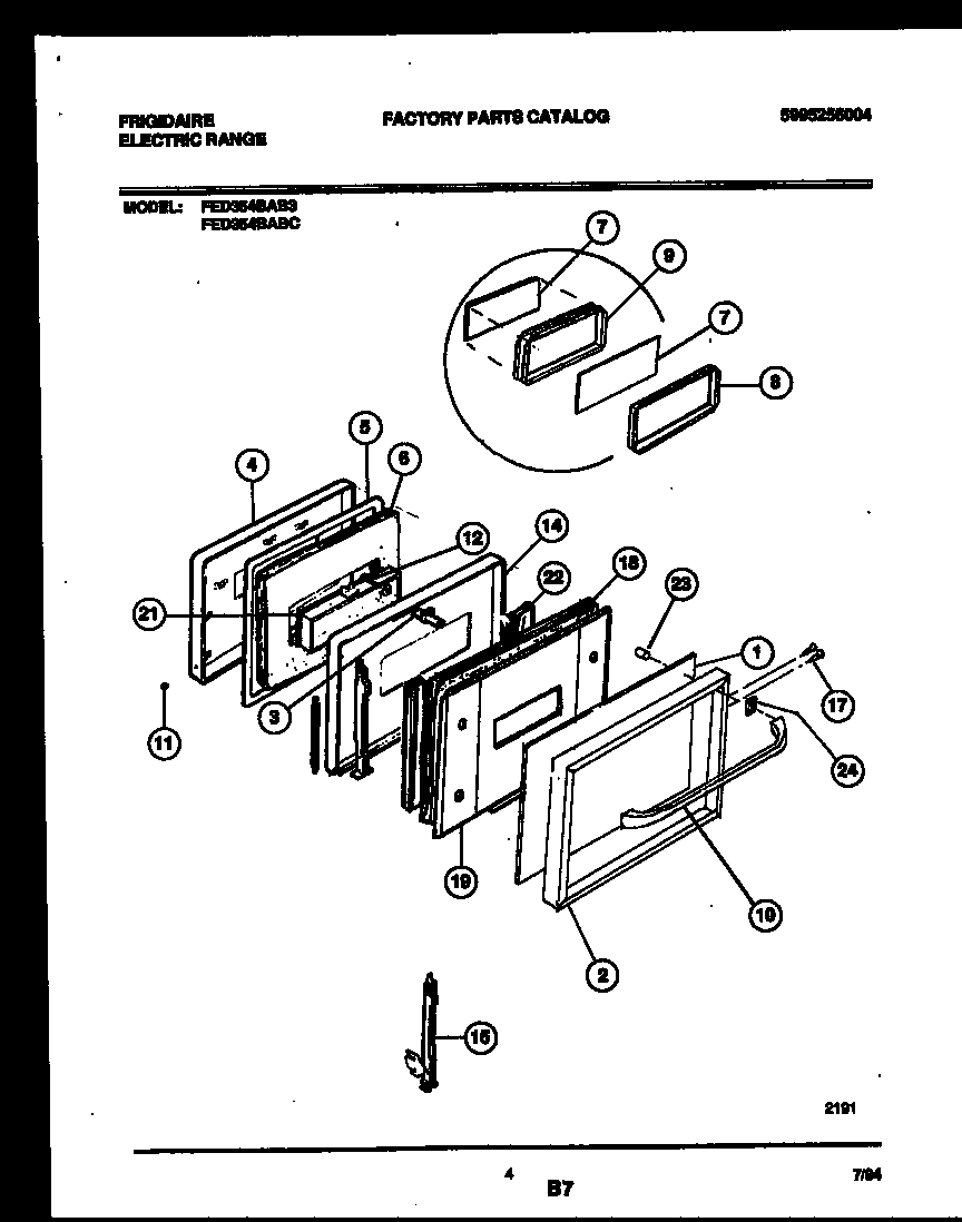 Frigidaire FED354BAB3 door parts diagram