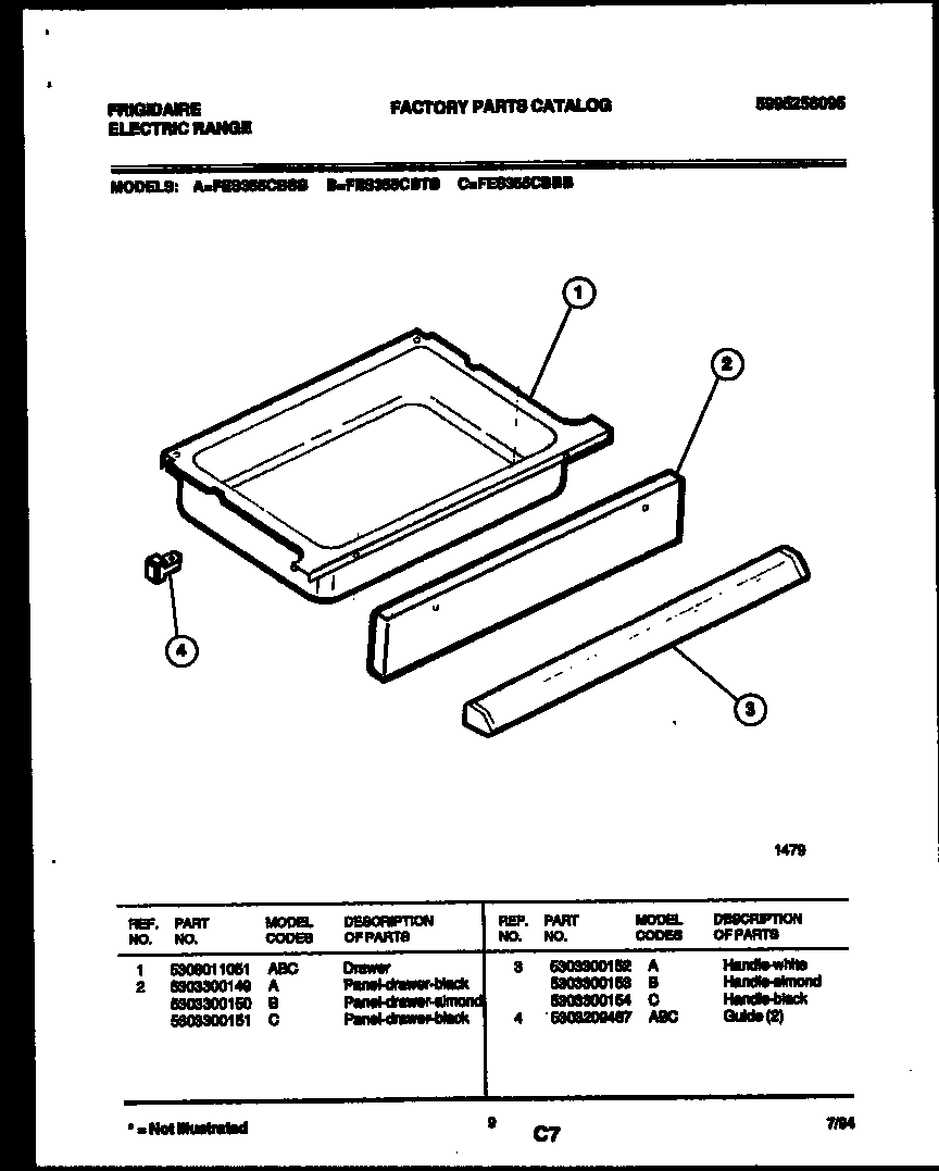 Frigidaire FES355CBBB drawer parts diagram