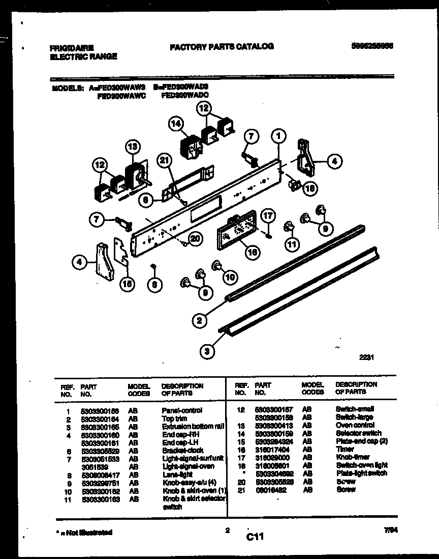 Frigidaire FED300WAD3 control panel diagram