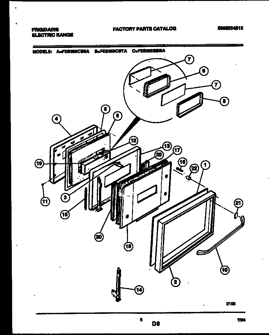 Frigidaire FES355CBSA door parts diagram