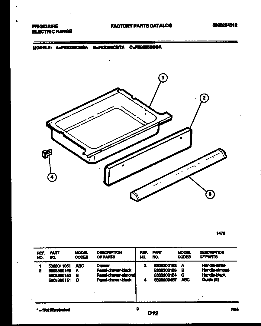 Frigidaire FES355CBSA drawer parts diagram