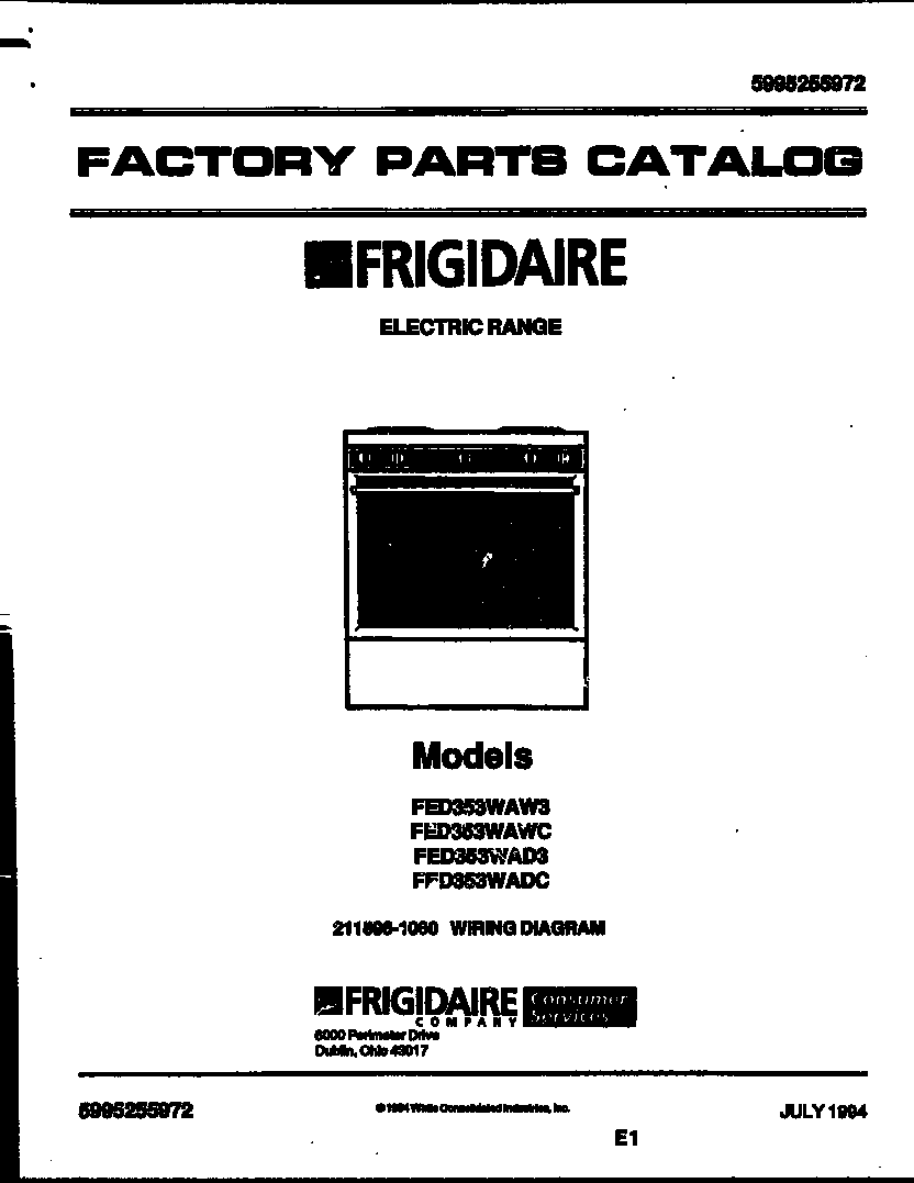 Frigidaire FED353WADC cover diagram