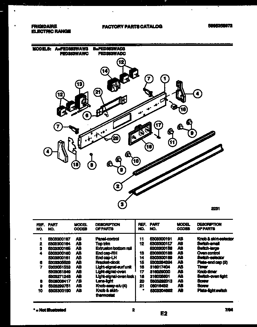 Frigidaire FED353WADC control panel diagram
