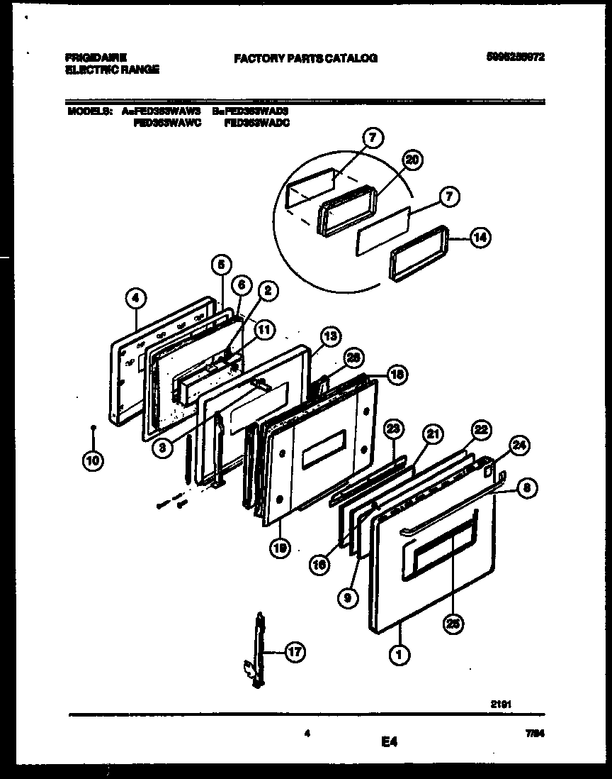 Frigidaire FED353WADC door parts diagram