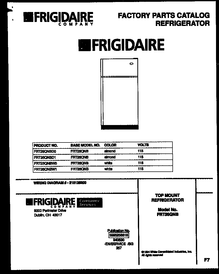 Frigidaire FRT26QNBW0 cover diagram