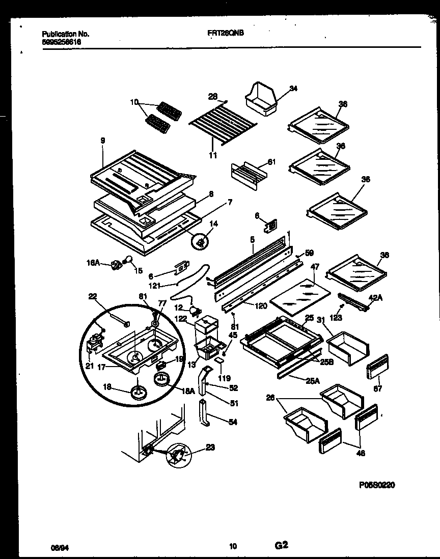 Frigidaire FRT26QNBW0 shelves and supports diagram