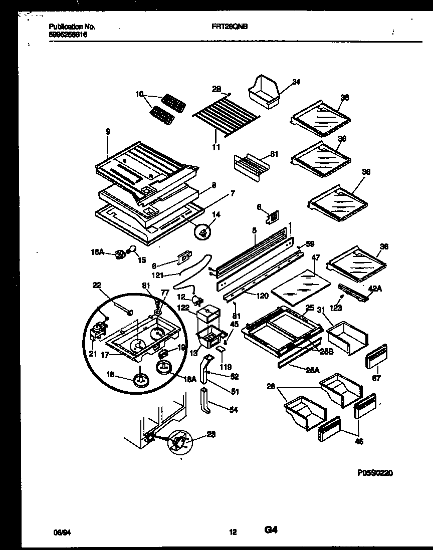 Frigidaire FRT26QNBW0 shelves and supports diagram