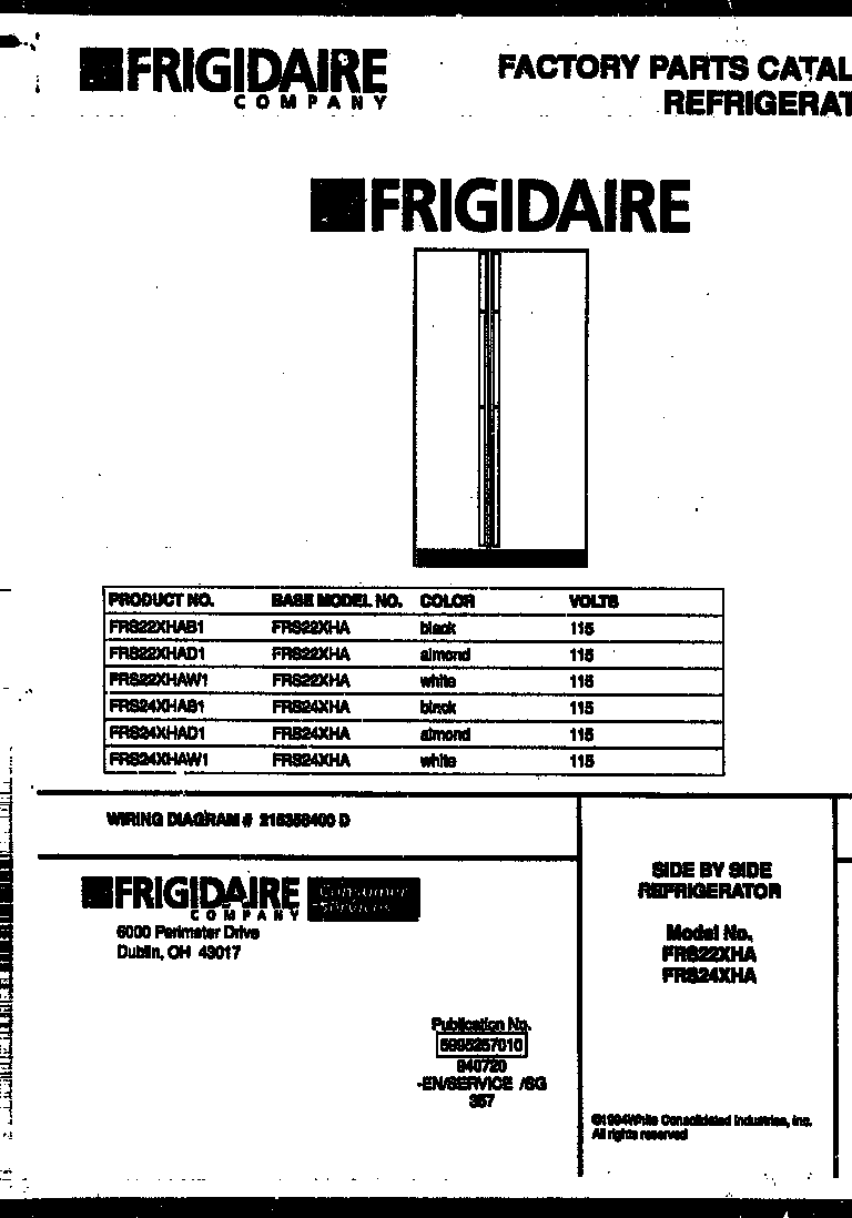 Frigidaire FRS22XHAW1 front cover diagram
