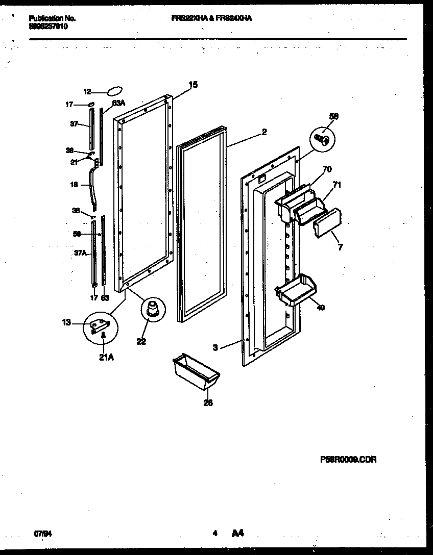 Frigidaire FRS22XHAW1 refrigerator door parts diagram