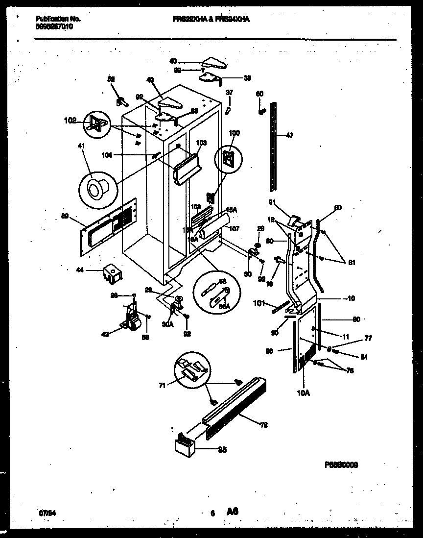 Frigidaire FRS22XHAW1 cabinet parts diagram