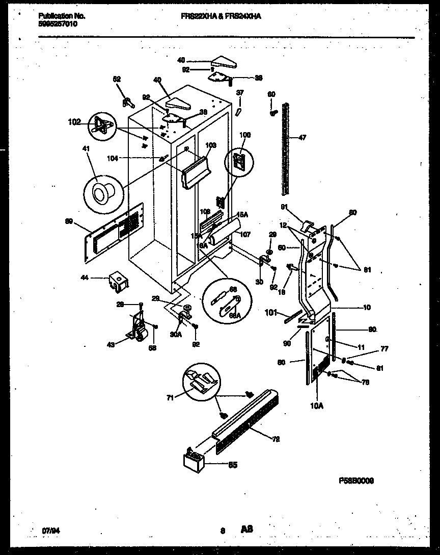 Frigidaire FRS22XHAW1 cabinet parts diagram