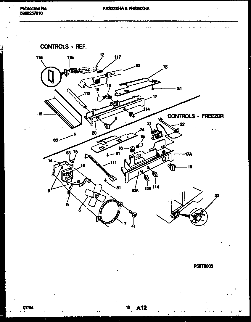 Frigidaire FRS22XHAW1 refrigerator control assembly, damper control assembly and f diagram