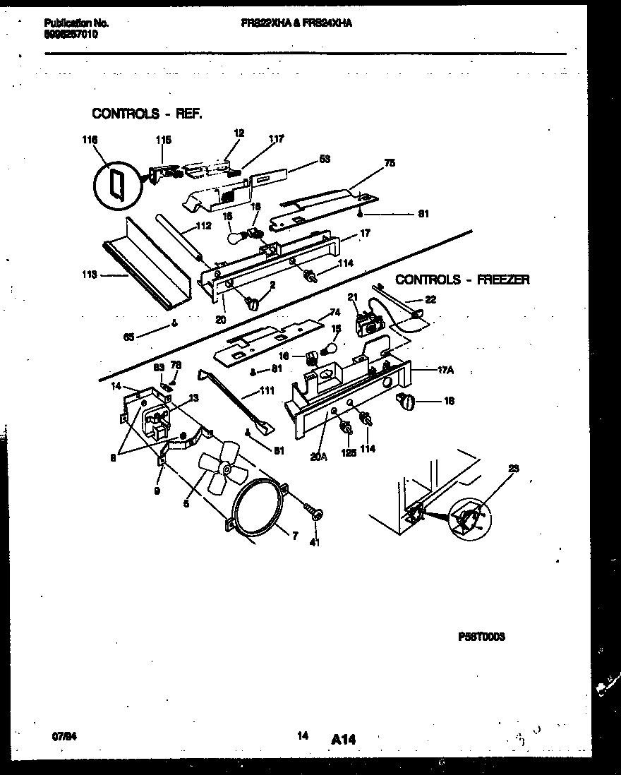 Frigidaire FRS22XHAW1 refrigerator control assembly, damper control assembly and f diagram