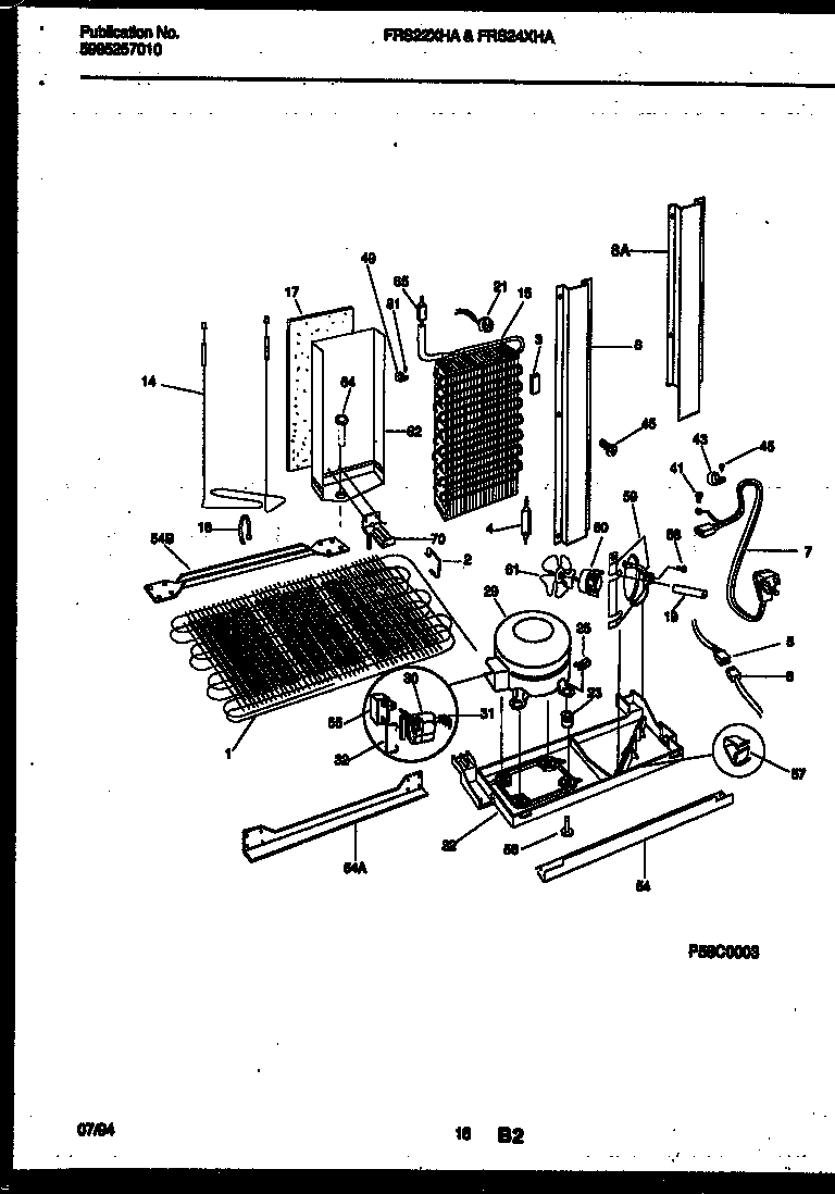 Frigidaire FRS22XHAW1 system and automatic defrost parts diagram