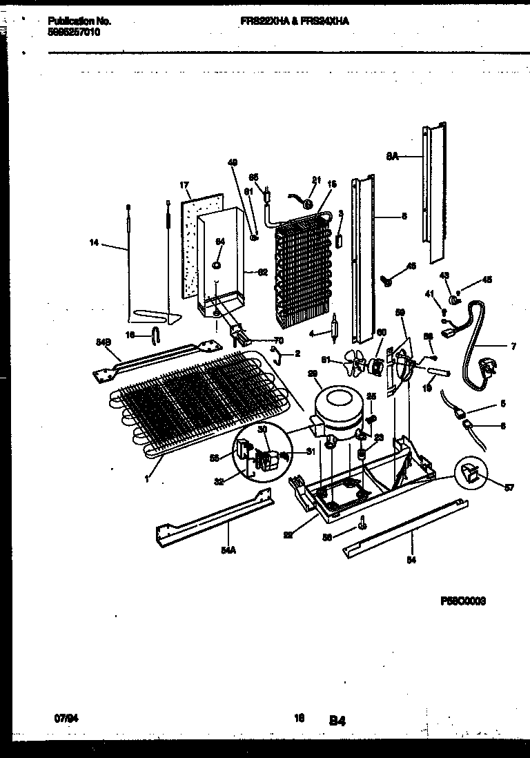 Frigidaire FRS22XHAW1 system and automatic defrost parts diagram