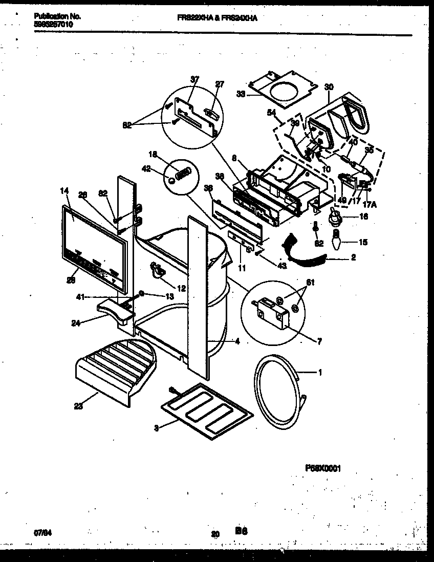 Frigidaire FRS22XHAW1 ice door, dispenser and water tanks diagram