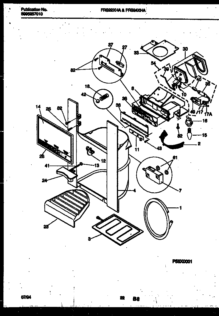 Frigidaire FRS22XHAW1 ice door, dispenser and water tanks diagram
