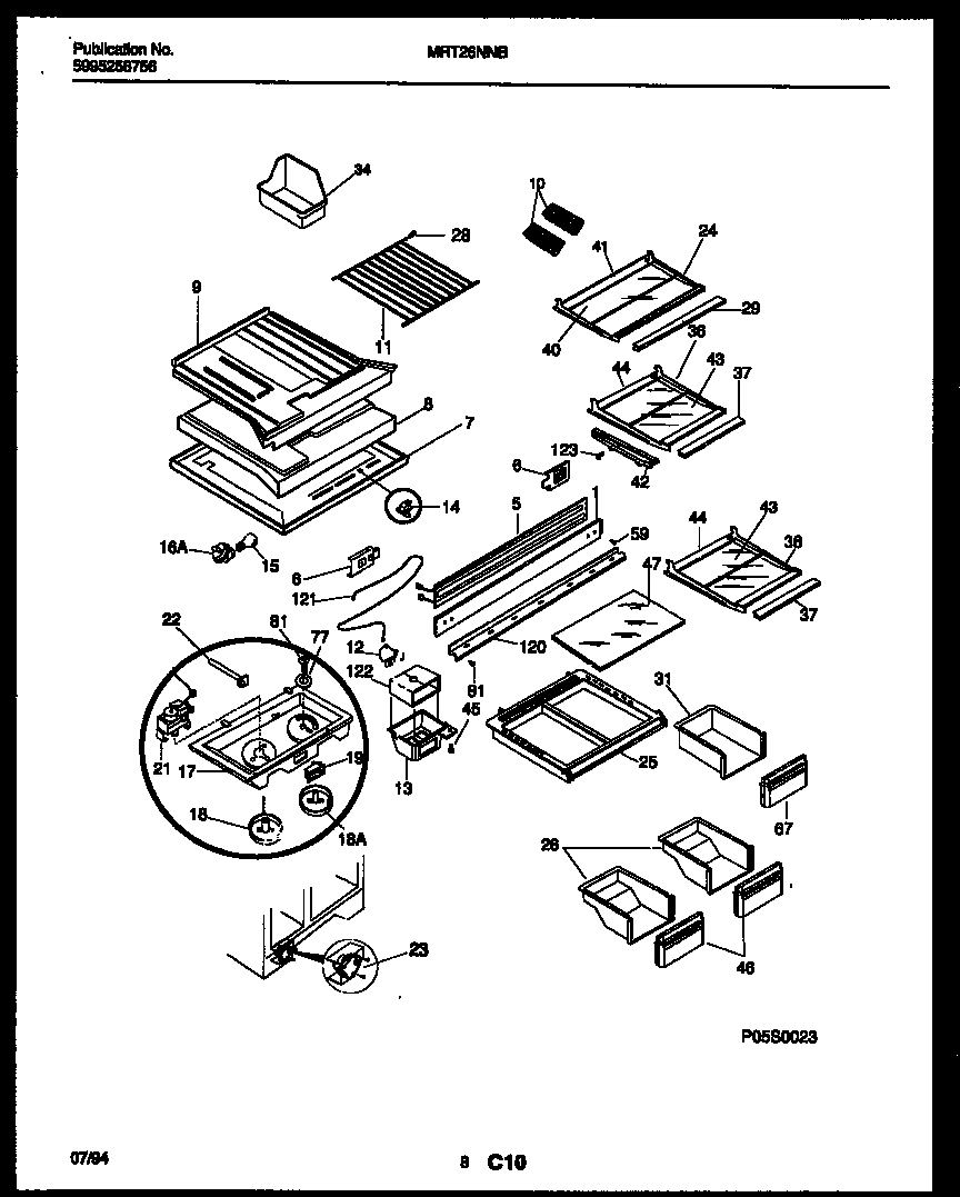 Universal/Multiflex (Frigidaire) MRT26NNBD1 shelves and supports diagram