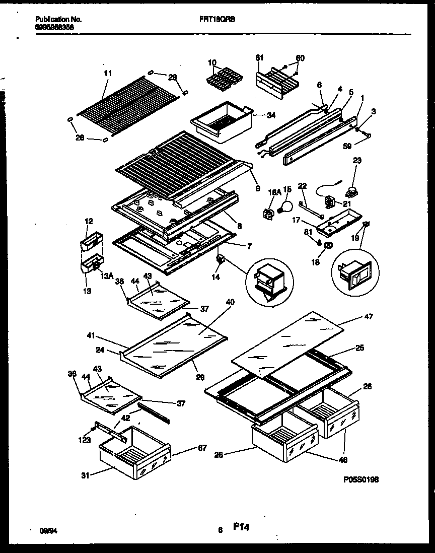 Frigidaire FRT18QRBW1 shelves and supports diagram