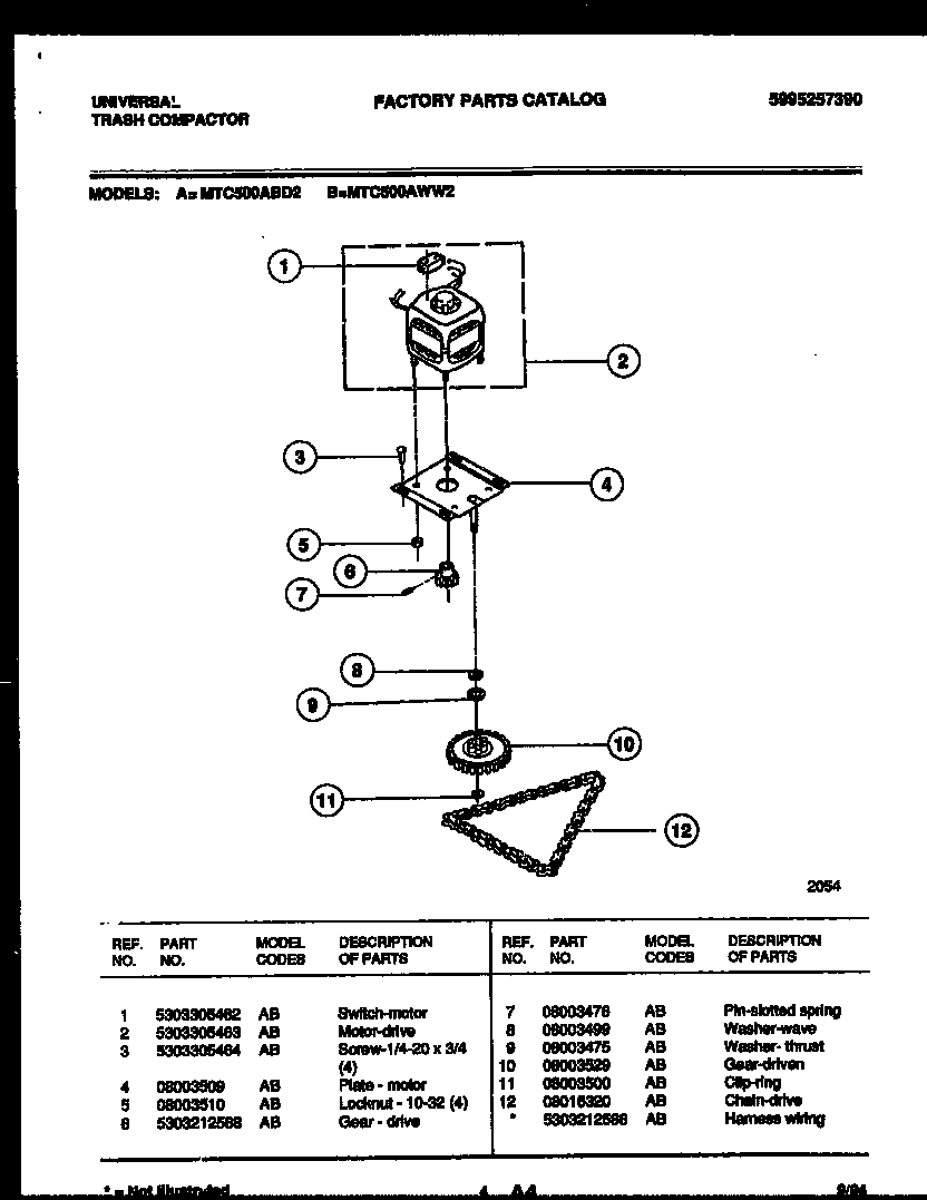 Universal/Multiflex (Frigidaire) MTC500AWW2 motor and drive parts diagram