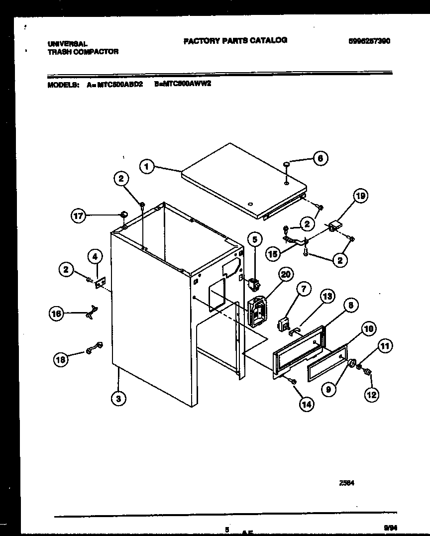 Universal/Multiflex (Frigidaire) MTC500AWW2 cabinet and control parts diagram