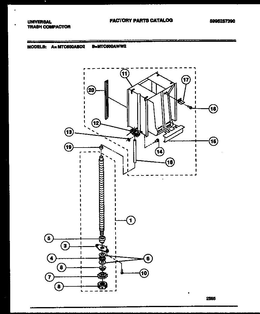 Universal/Multiflex (Frigidaire) MTC500AWW2 screw-power and ram assembly diagram