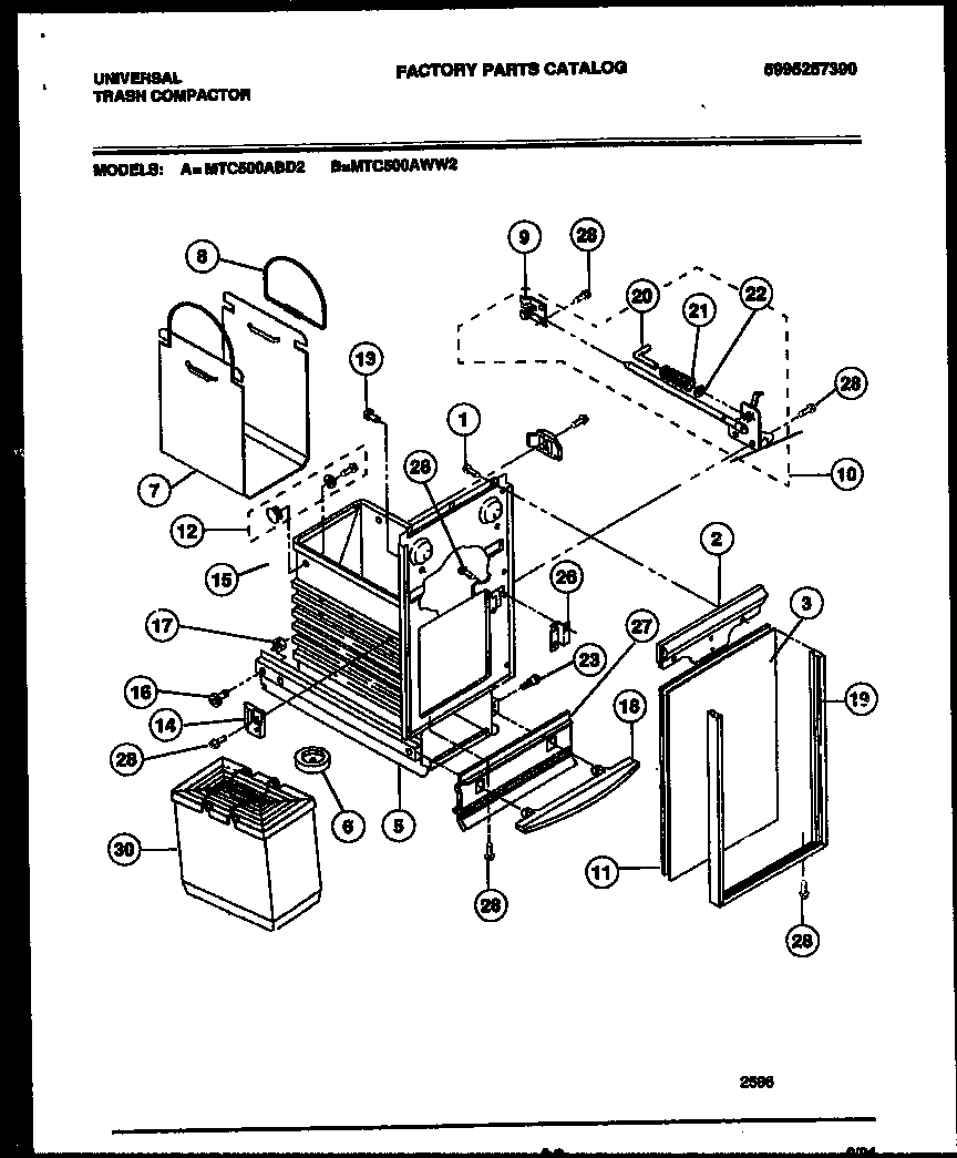 Universal/Multiflex (Frigidaire) MTC500AWW2 latch and container assembly diagram