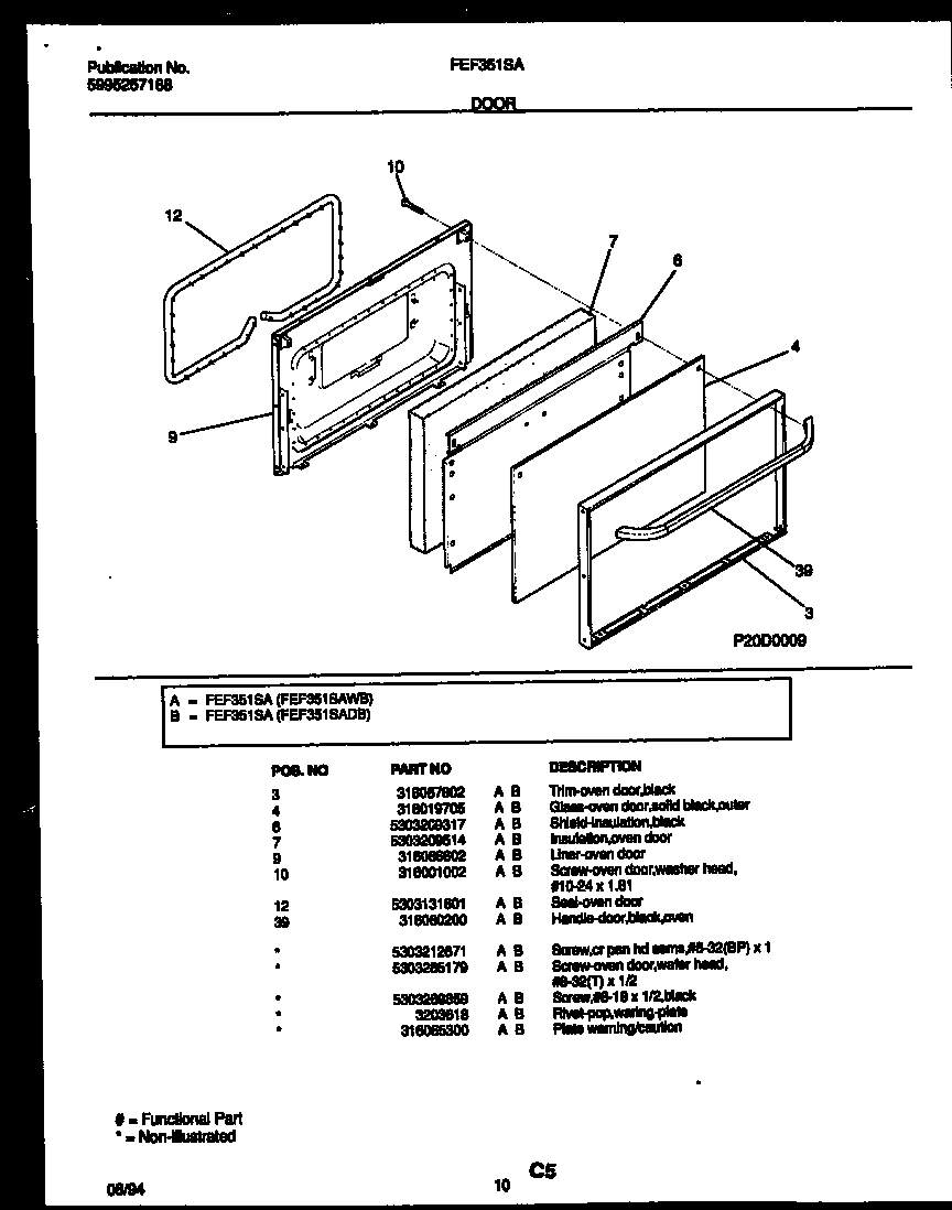 Frigidaire FEF351SADB door parts diagram
