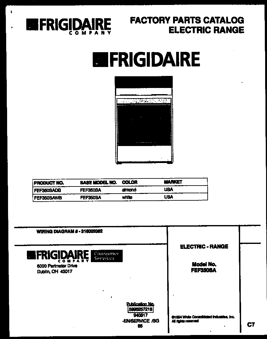 Frigidaire FEF350SADB cover diagram