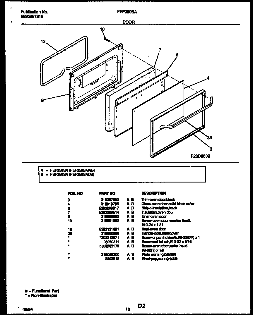 Frigidaire FEF350SADB door parts diagram