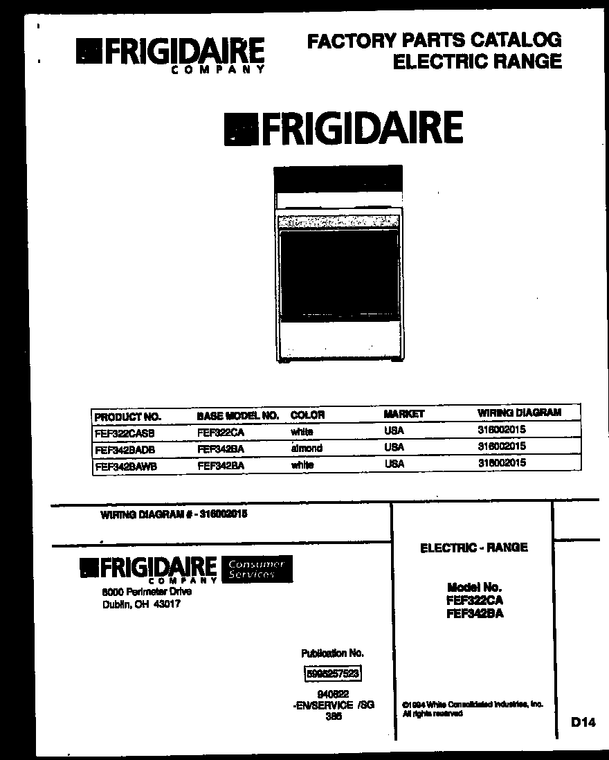 Frigidaire FEF342BADB cover diagram