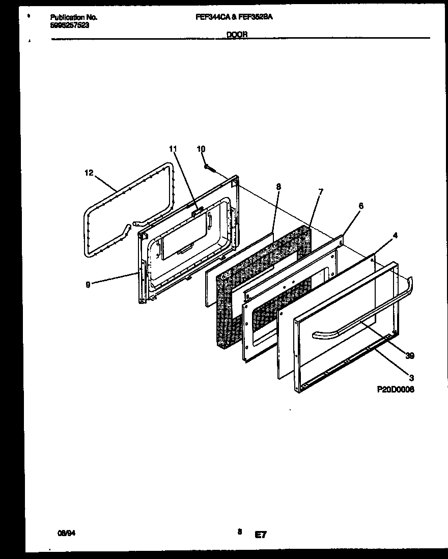 Frigidaire FEF342BADB door parts diagram