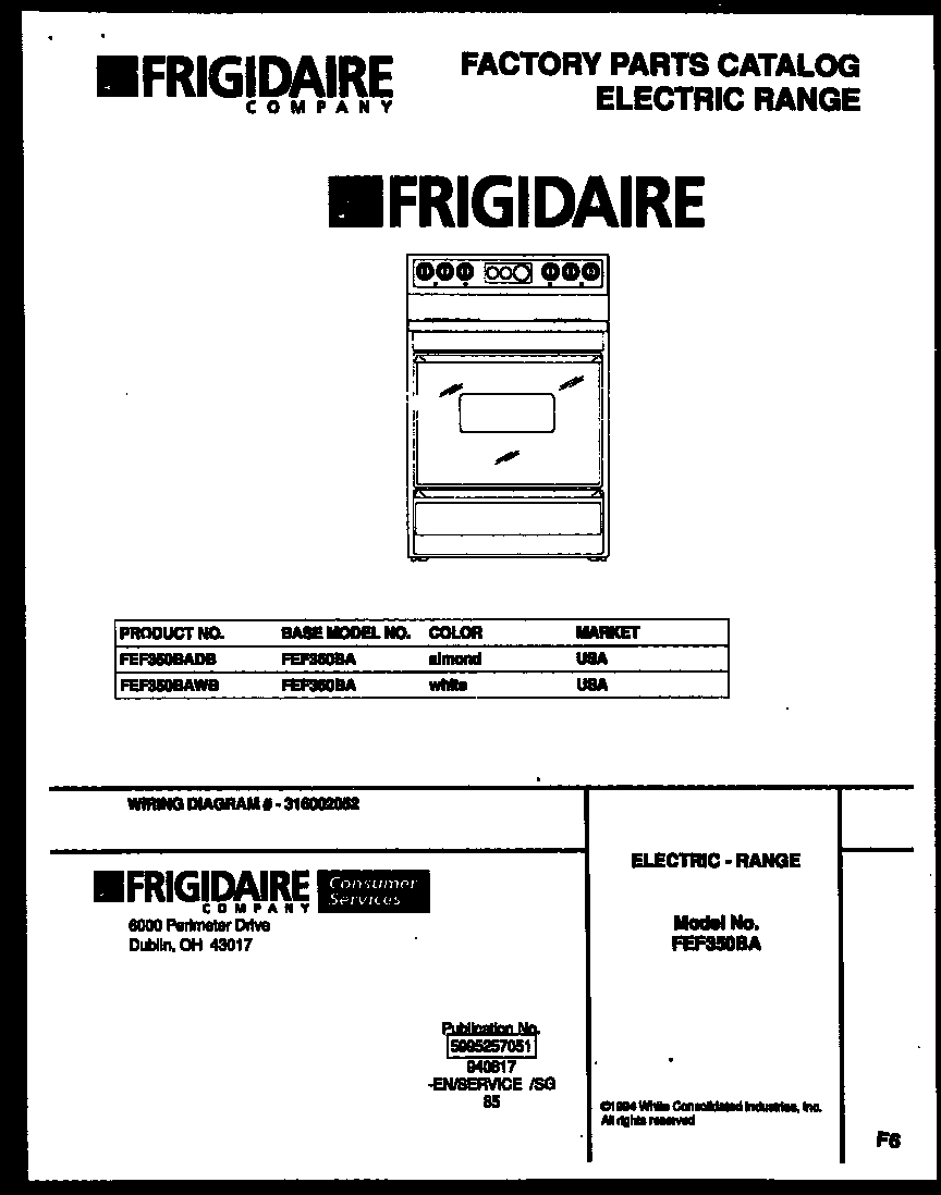 Frigidaire FEF350BAWB cover diagram