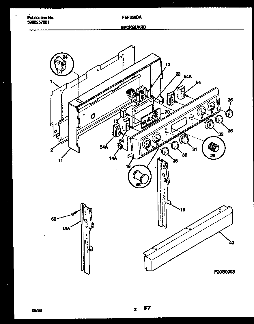 Frigidaire FEF350BAWB backguard diagram
