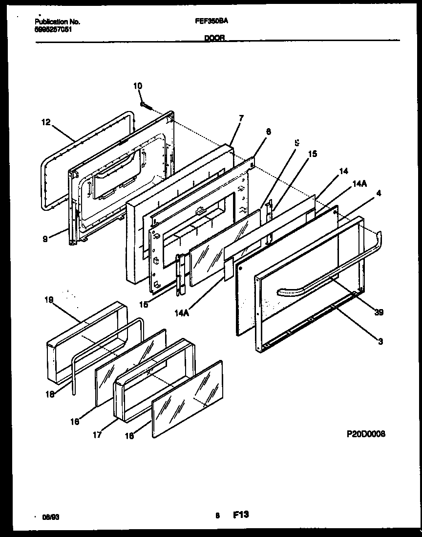 Frigidaire FEF350BAWB door parts diagram