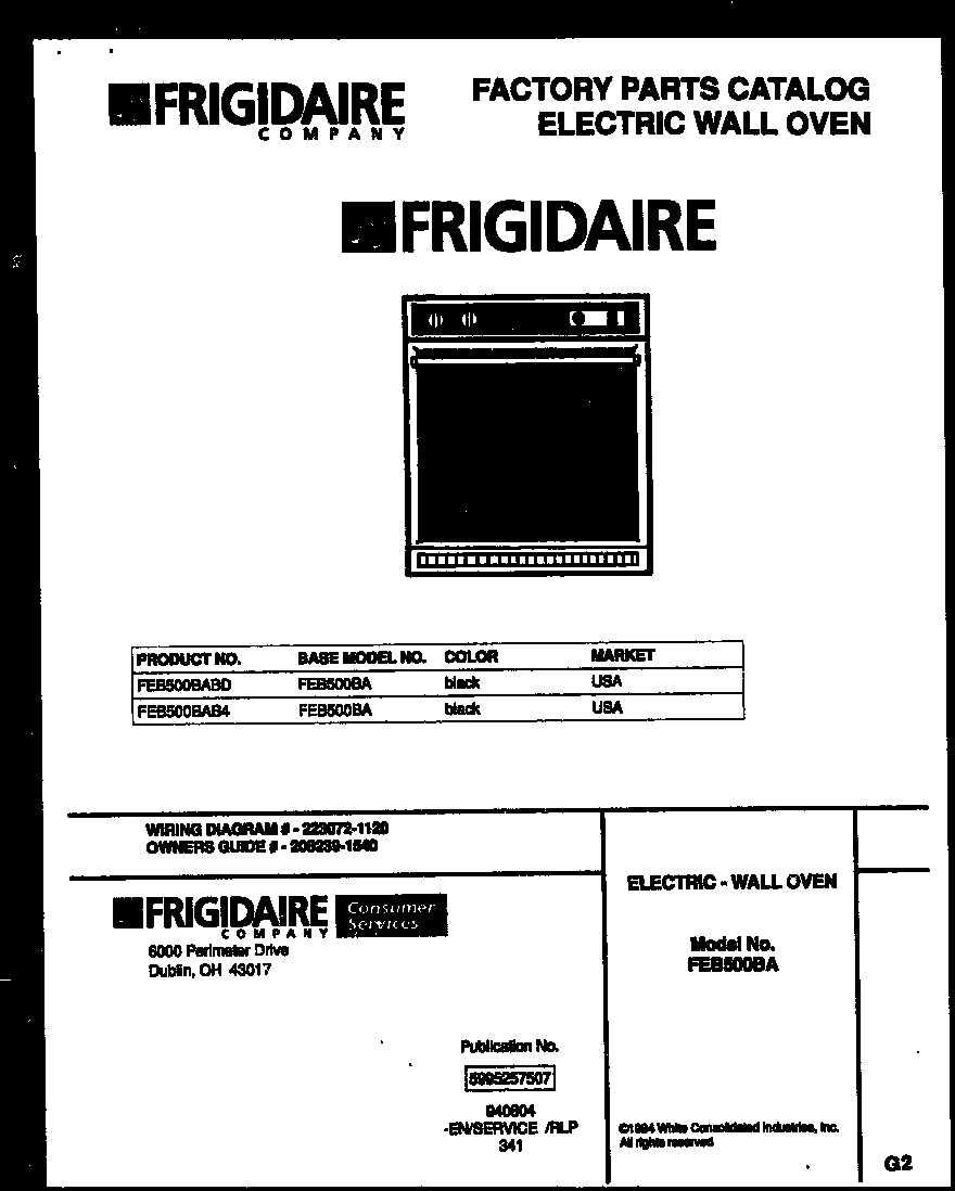 Frigidaire FEB500BAB4 cover diagram