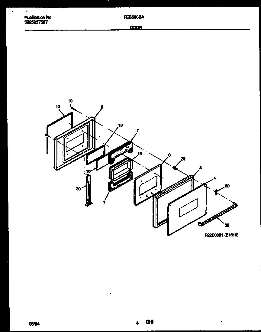Frigidaire FEB500BAB4 door parts diagram