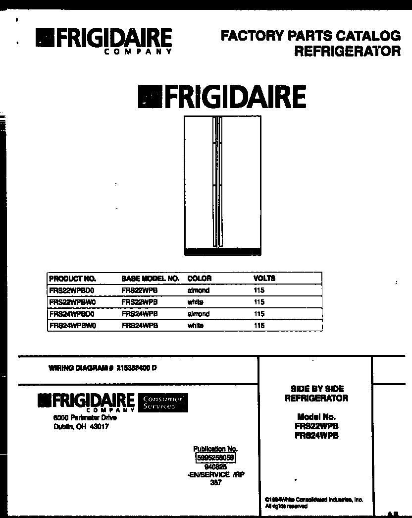Frigidaire FRS24WPBW0 front cover diagram