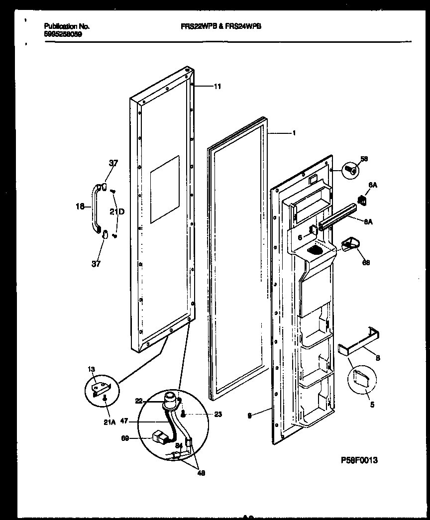Frigidaire FRS24WPBW0 freezer door parts diagram
