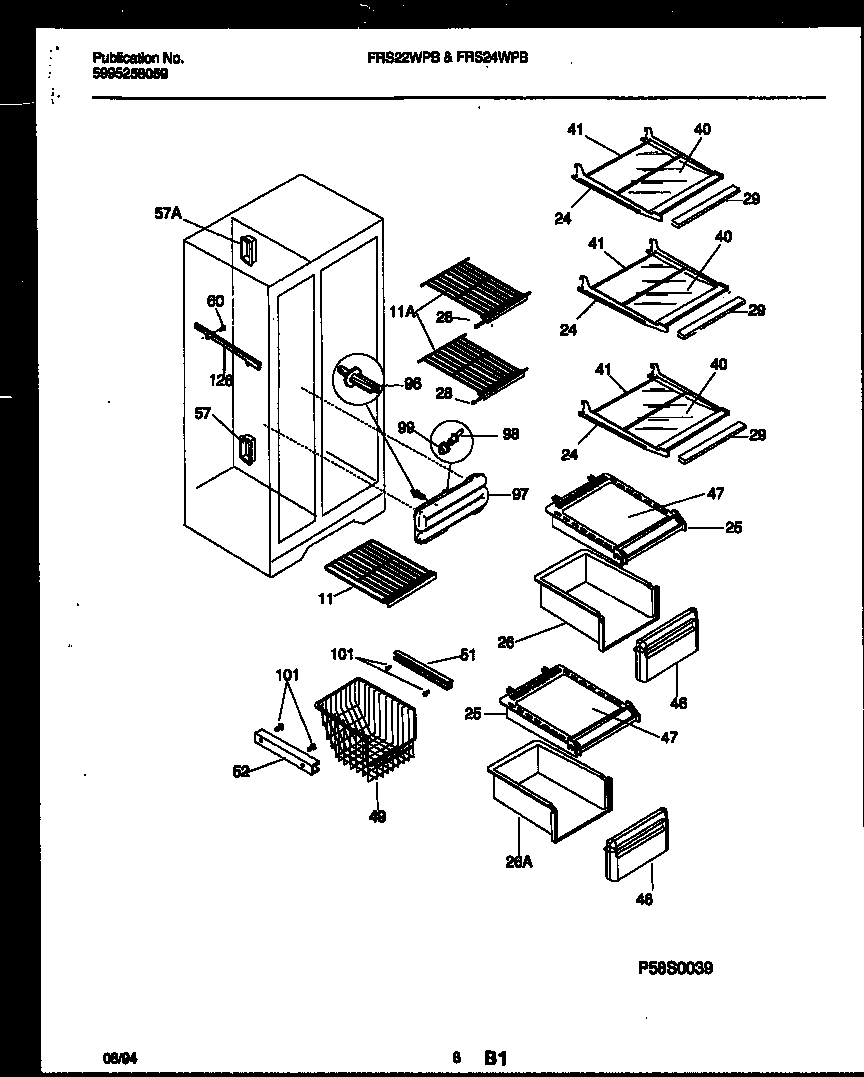 Frigidaire FRS24WPBW0 shelves and supports diagram