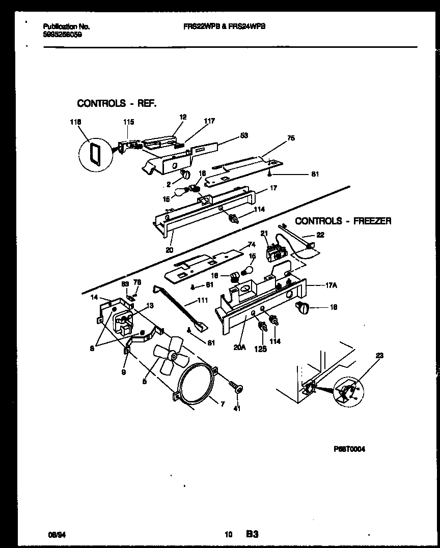 Frigidaire FRS24WPBW0 refrigerator control assembly, damper control assembly and f diagram