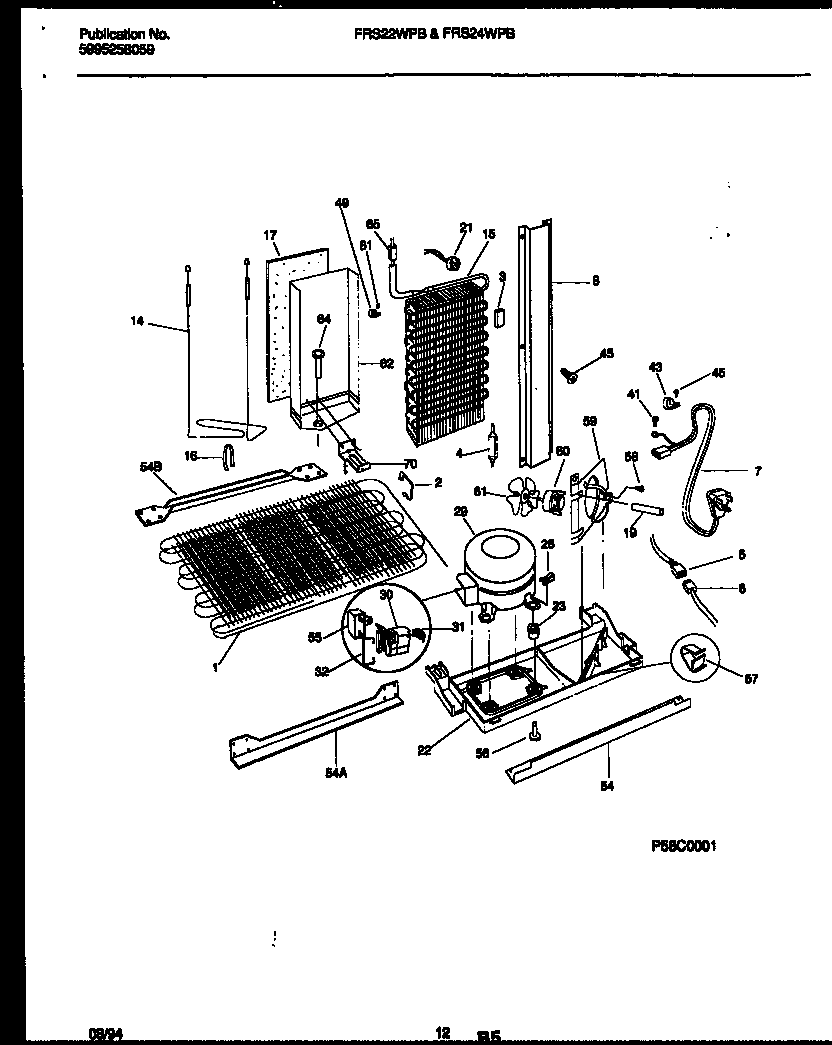 Frigidaire FRS24WPBW0 system and automatic defrost parts diagram