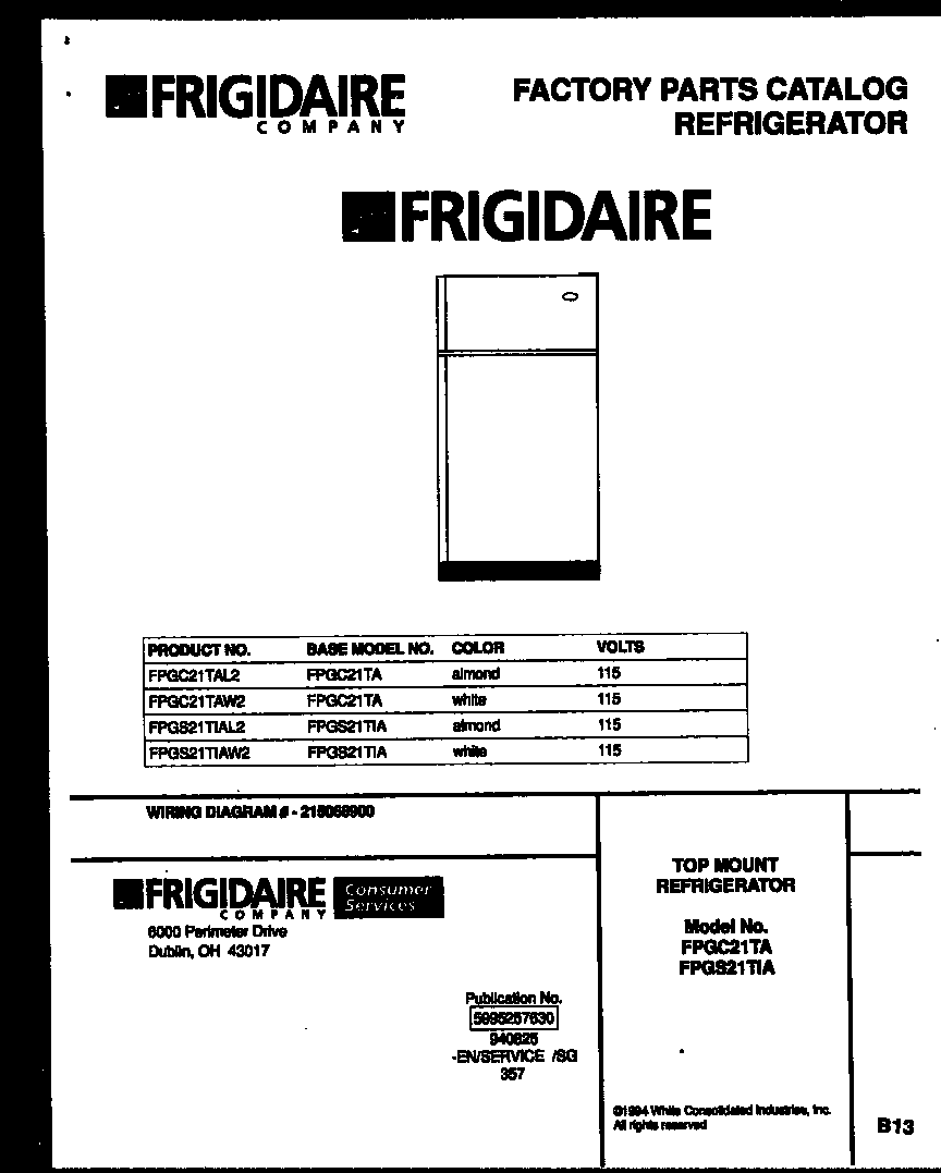 Frigidaire FPGS21TIAL2 cover diagram