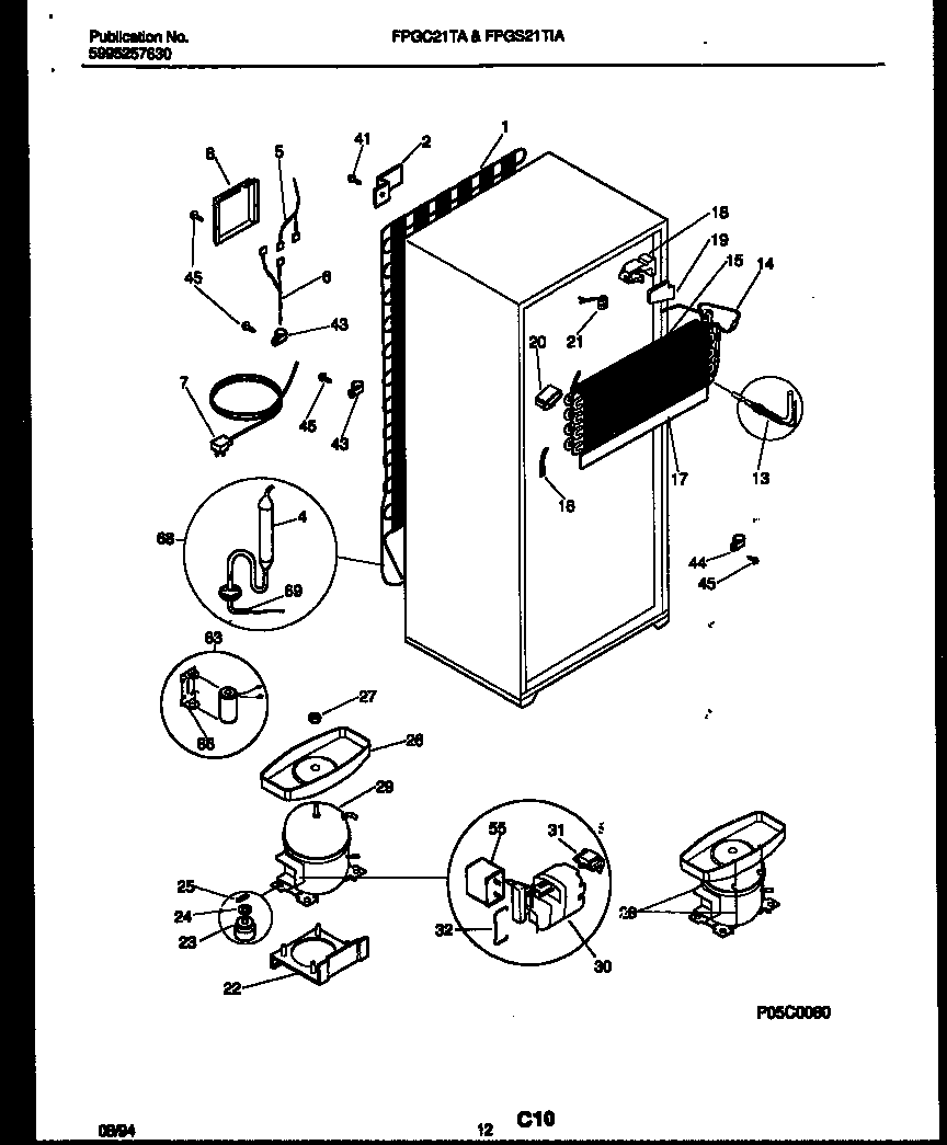 Frigidaire FPGS21TIAL2 system and automatic defrost parts diagram
