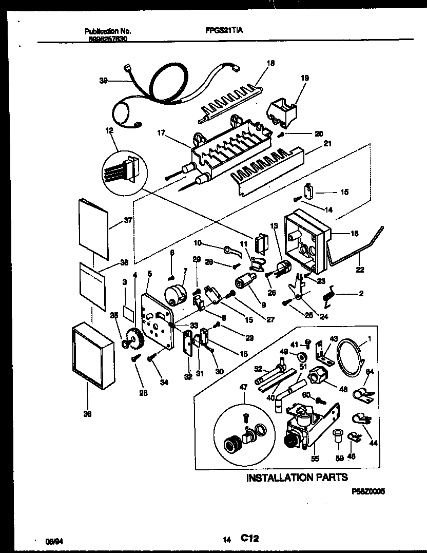 Frigidaire FPGS21TIAL2 ice maker and installation parts diagram